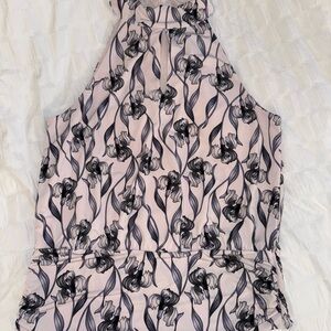 White House Black Market Pink and Black Floral Top